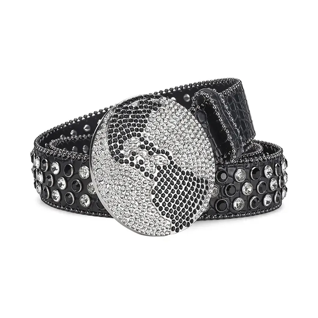 Rhinestone Globe Buckle With Black & Crystal Studded Belt