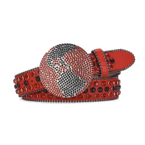 Rhinestone Globe Buckle With Red & Black Studded Belt