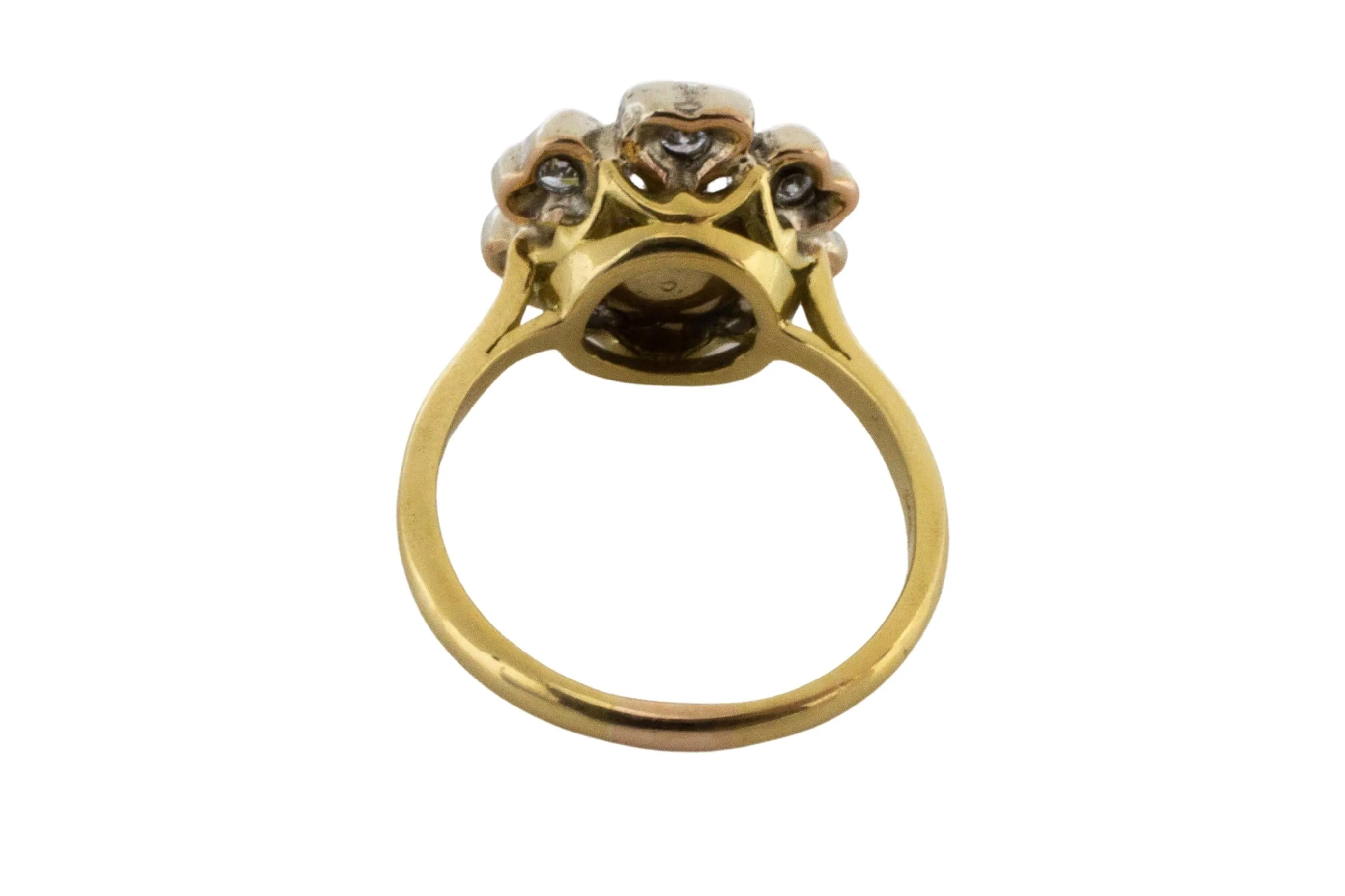 Sapphire and diamond flower ring in silver and gold