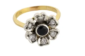 Sapphire and diamond flower ring in silver and gold