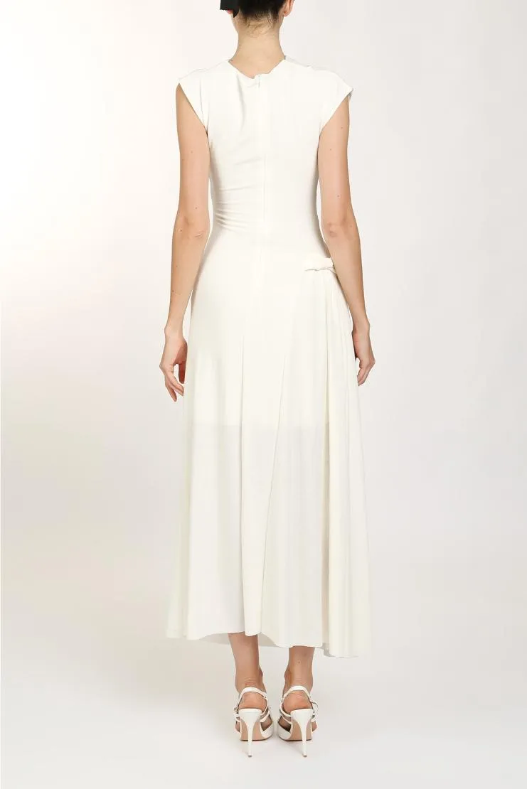 Sasha Asymmetrical One Shoulder Draped Ruched Maxi - White