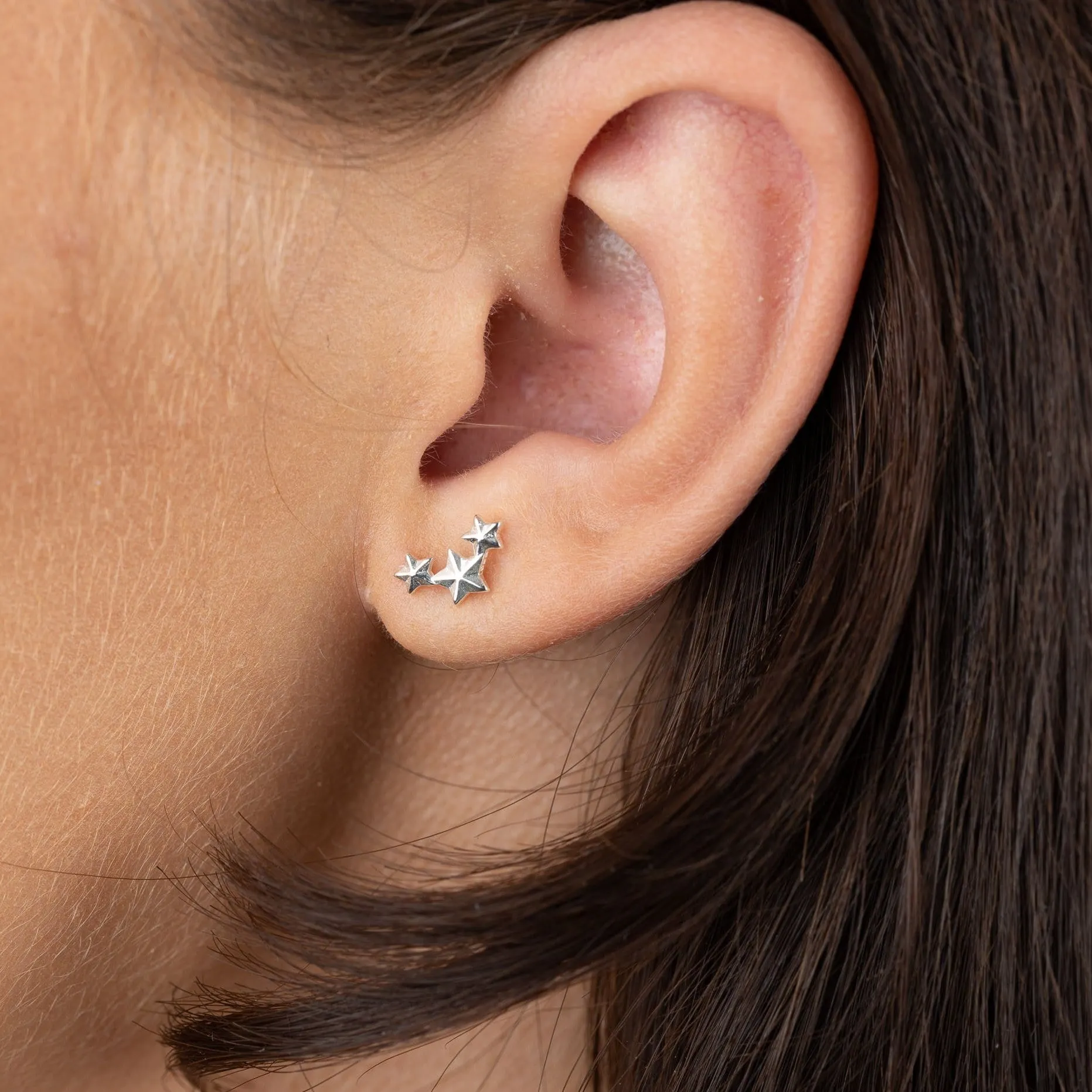 Silver Star Cluster Stud Earrings