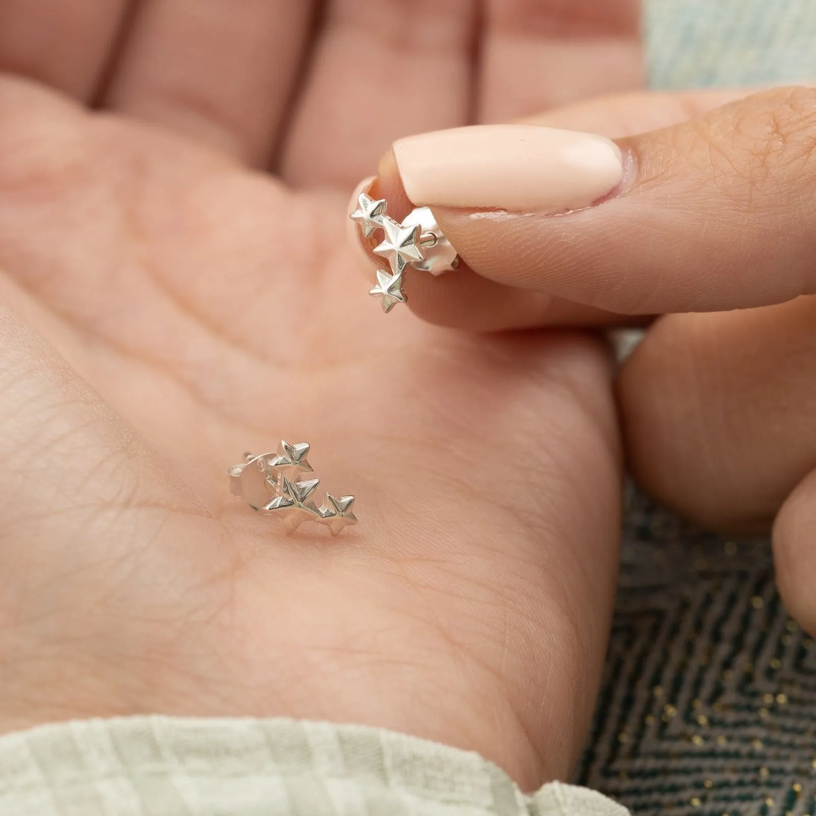 Silver Star Cluster Stud Earrings