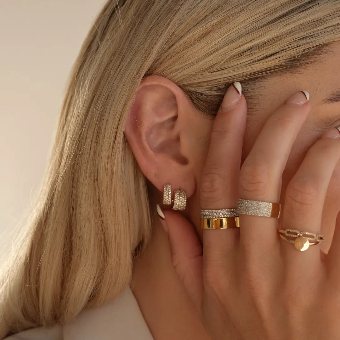 Slim Diamond Pave Huggie Earrings in 10k Gold