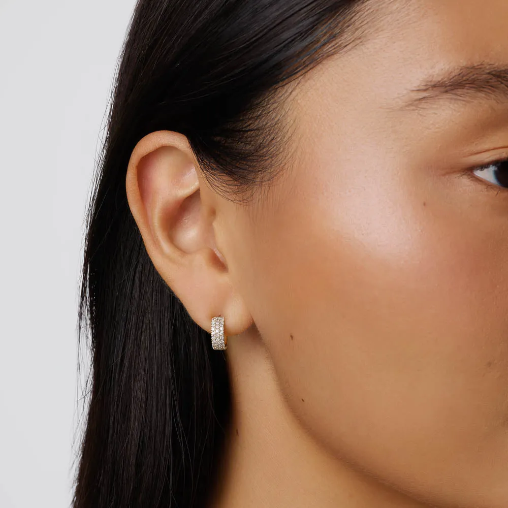 Slim Diamond Pave Huggie Earrings in 10k Gold