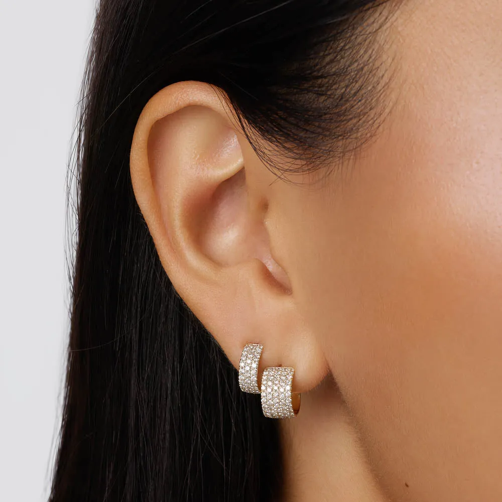 Slim Diamond Pave Huggie Earrings in 10k Gold