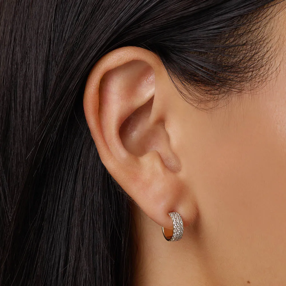 Slim Diamond Pave Huggie Earrings in 10k Gold