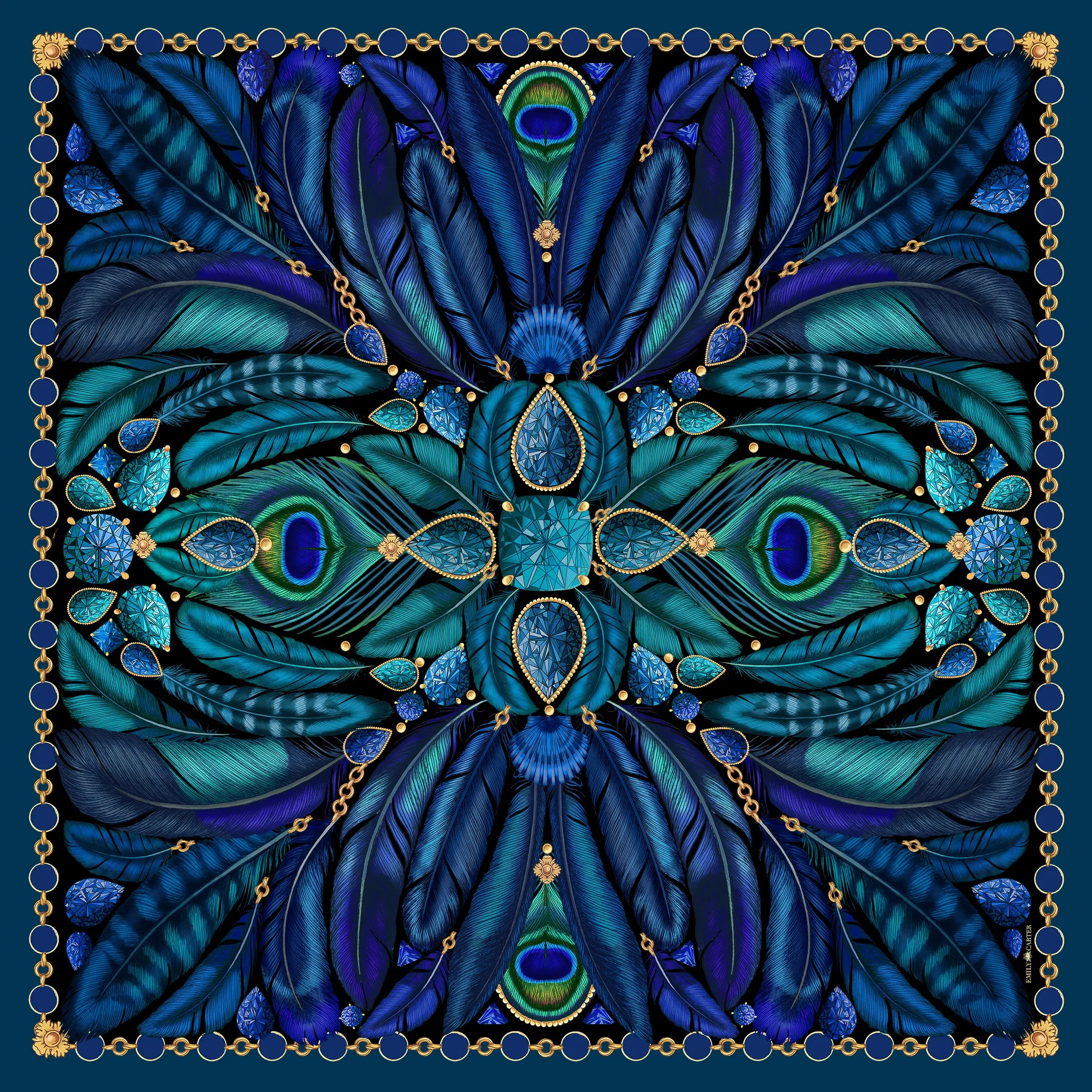 The Peacock Feather Silk Scarf | 130x130cm [Preorder]