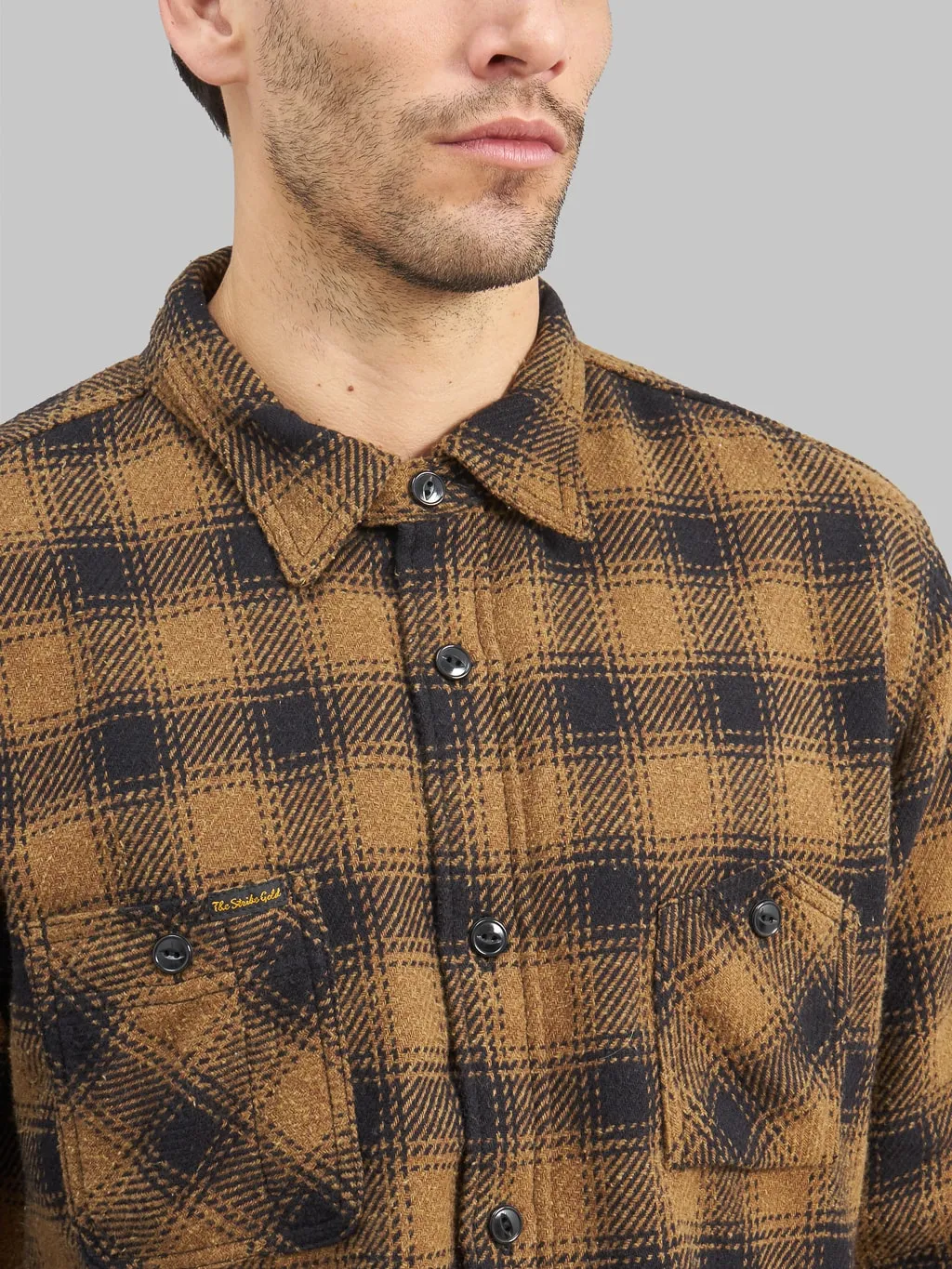 The Strike Gold SGS2203 Recycled Cotton Flannel Mixed Nep Check Work Shirt Brown