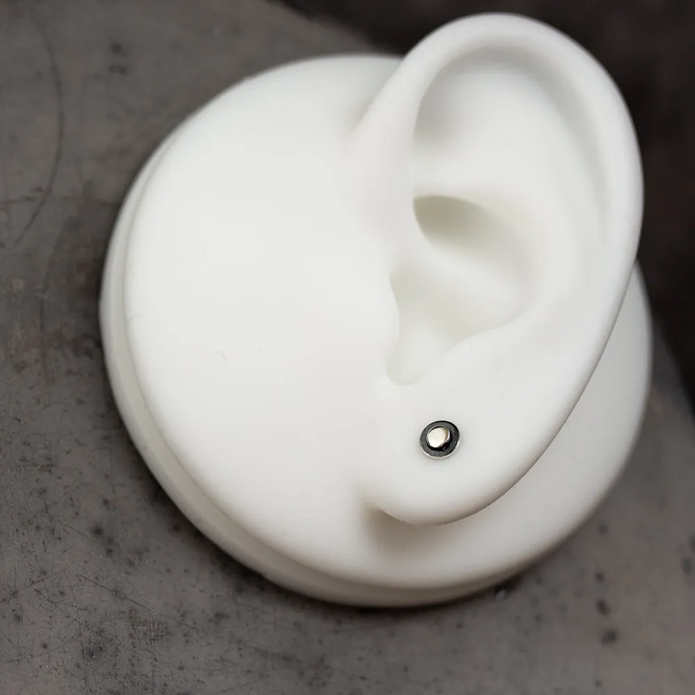 Very Tiny 4.5mm Round Layered Disc Studs, Teeny Tiny Minimalist Sterling Silver Stud Earrings