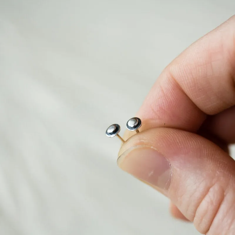 Very Tiny 4.5mm Round Layered Disc Studs, Teeny Tiny Minimalist Sterling Silver Stud Earrings