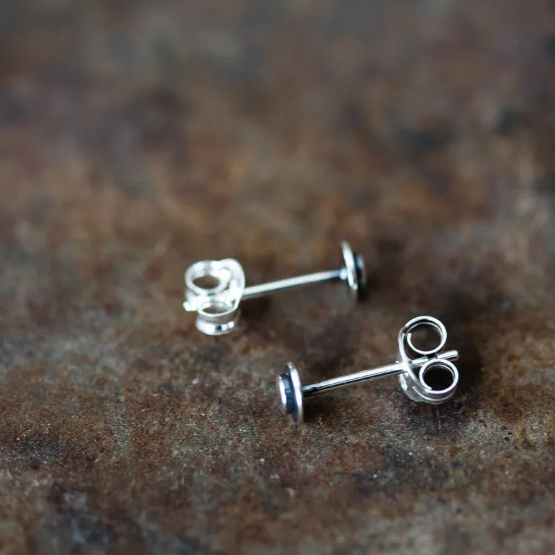 Very Tiny 4.5mm Round Layered Disc Studs, Teeny Tiny Minimalist Sterling Silver Stud Earrings
