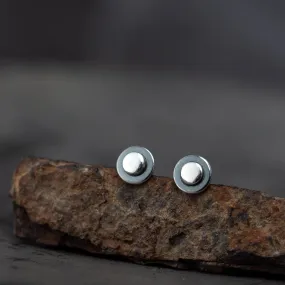 Very Tiny 4.5mm Round Layered Disc Studs, Teeny Tiny Minimalist Sterling Silver Stud Earrings