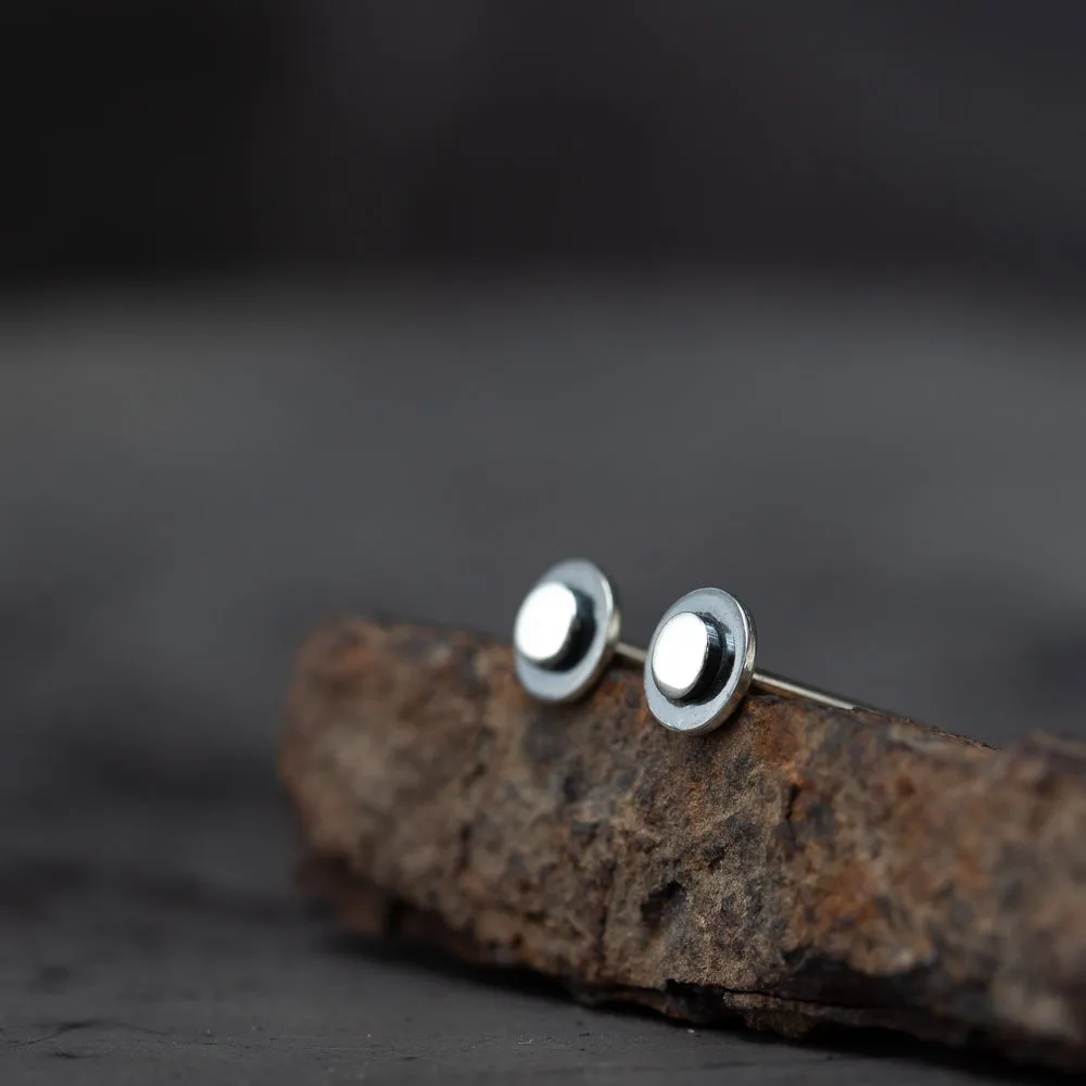 Very Tiny 4.5mm Round Layered Disc Studs, Teeny Tiny Minimalist Sterling Silver Stud Earrings