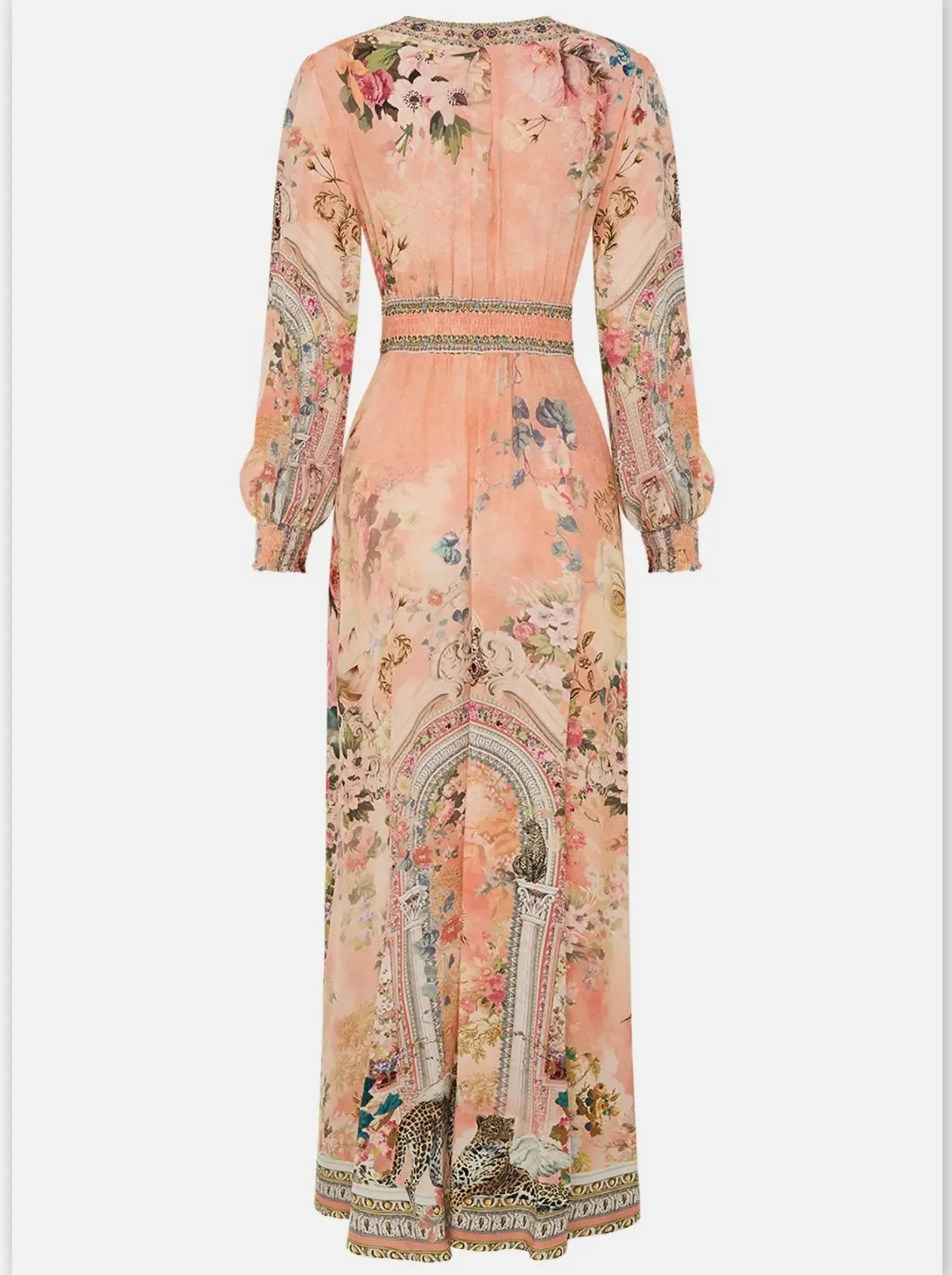 Women’s Button-Down Printed Silk Dress with Shaped Waistband