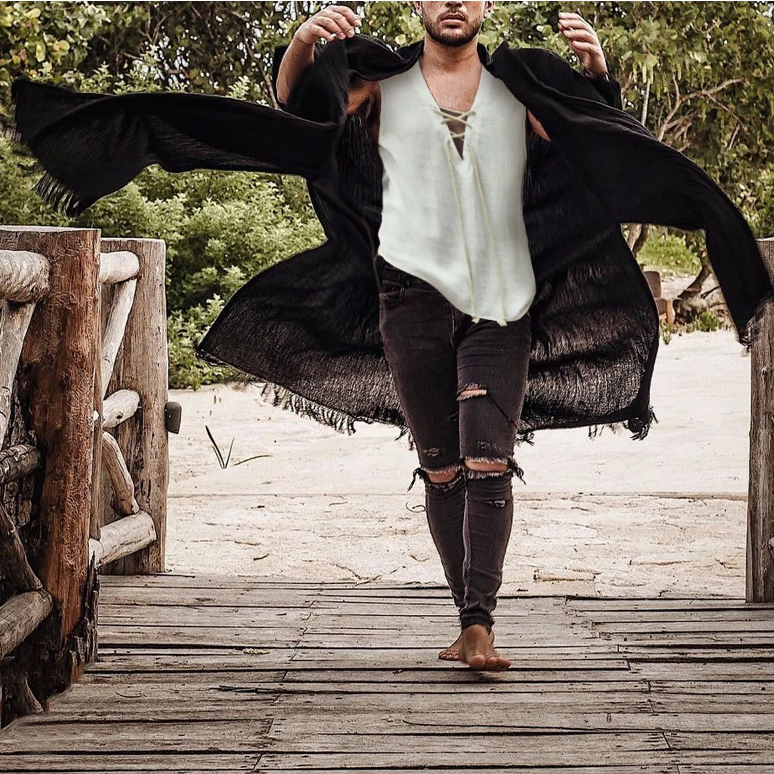 Xituodai - Mens Linen Minimalist Holiday Shawl